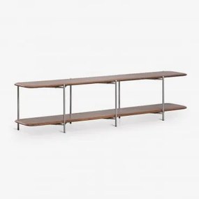 Mebel Rtv 180x40 Cm Z Drewna Mango I Stali Nierdzewnej Vimara Ciemny Drewniany Uchwyt - Sklum