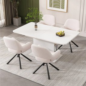 Zestaw 4 obrotowych krzeseł do jadalni w tkaninie sherpa - 60 x 60 x 80 cm - z podłokietnikami - biały