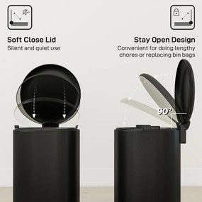 HOMCOM 20 l kosz kuchenny, metal odporny na odciski palców, pokrywa Soft-Close, pedał nożny i wyjmowany kubeł, czarny | Aosom PL