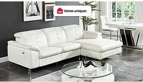 Kanapa narożna LISMORE z elektryczną funkcją relax z bawolej skóry – Kolor biały– Narożnik prawy