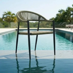 Krzesło Ogrodowe Grafitowe 56x60x78 cm Plecione Zielone Sznurki Nowoczesne