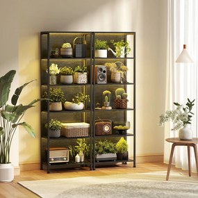 HOMCOM Regał z 5 półkami z LED, 7 kolorów światła, do salonu, 60 x 30 x 179 cm, czarny | Aosom PL