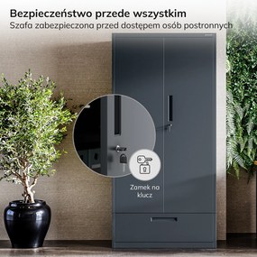 Szafa modułowa metalowa wielofunkcyjna z dwiema szufladami antracytowa MEGAN 1950 x 900 x 400 mm