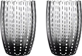 Zafferano Perle Grey Glass – szkło kolorowe dmuchane ustami, 32 cl, ręcznie robione – zestaw 2 kieliszków rzemieślniczych do wody lub koktajli