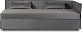 Łóżko Tapczan Młodzieżowe KARO 2 90x200 cm Narożne Szare Welurowe