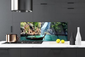 Szkło Ozdobne do Kuchni Samotna Łódź Nad Jeziorem