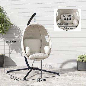 Outsunny Wiszący Fotel z Ramą, Składany Kosz z Grubymi Poduszkami, Regulowana Wysokość, Pas Bezpieczeństwa, do 120 kg | Aosom PL