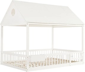 Łóżko dziecięce 140x200 cm - z dekoracyjnymi białymi zasłonami - z 1 drzwiami i przegródką do przechowywania - biały​ (bez materaca)