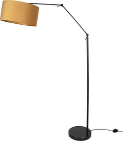 Lampa podłogowa czarna regulowana z żółtym kloszem i złotym wnętrzem 50 cm - Editor