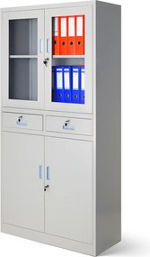 Szafa biurowa z gablotą szklaną Edmund 90x40x185 cm szara