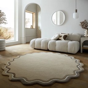 Wełniany okrągły dywan tkany ręcznie w naturalnym kolorze ø 180 cm Leo Scallop – Flair Rugs