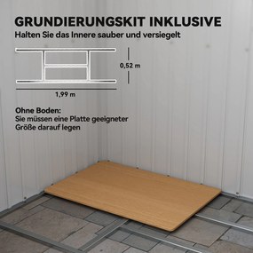 Outsunny Schowek na narzędzia, z okienkami wentylacyjnymi, drzwi przesuwne, stal ocynkowana, 213 x 130 x 172 cm, jasnoszary