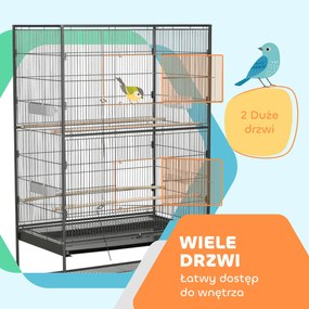 PawHut Klatka dla ptaków z drążkami siedziskowymi, zabawkami dla ptaków, wyjmowaną tacą na dnie, 1 półka, Szary