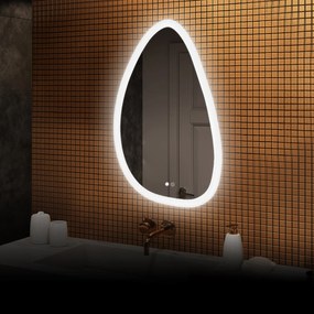 Lustro nieregularne z podświetleniem, 64×104 cm, Dual color, włącznik dotykowy, mata grzewcza