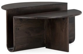 Ciemnobrązowy okrągły stolik z litego drewna mango ø 80 cm Divya – MOME