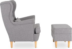 Fotel Wypoczynkowy Uszak EVAN 2 z Podnóżkiem Szary Tapicerowany Nowoczesny