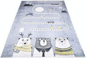 Szary dywan dziecięcy z drogą i misiami P8-A25