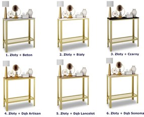 Nowoczesna konsola z metalowym stelażem złoty + dąb sonoma - Atrosa 3X