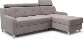 Narożnik Laksaro z funkcją spania prawostronny - ciemno beżowy welur Jasmine 25
