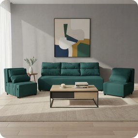 Zestaw KIMO funkcja spania sofa fotele Family Meble zielony Hunter welur