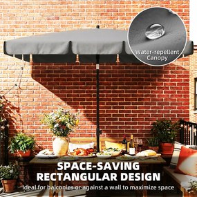 Outsunny Prostokątny parasol balkonowy z 3-stopniowym nachyleniem, korbowy parasol plażowy z 8 rozpórkami, 183x122x222 cm, ciemnoszary | Aosom PL