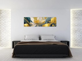 Obraz - Malowanie złotych kwiatów (170x50 cm)