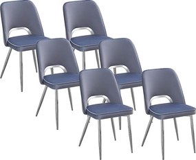 Zestaw 6 krzeseł z weluru i srebrnego metalu – Niebieskie – LUNA