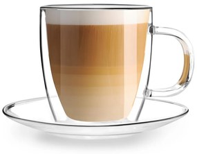 Zestaw 2 szklanych filiżanek z podwójną ścianką i spodkami Vialli Design, 250 ml