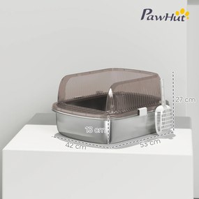 PawHut Kuweta ze stali nierdzewnej, toaleta dla kota z wysokim brzegiem, wanienka, w zestawie łopatka, dla dużych kotów, 53x42x27cm, antracytowy | Aosom PL