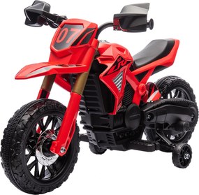 AIYAPLAY Motocykl Elektryczny dla Dzieci, Napęd 6V, Kółka Boczne, Klakson, Dźwięk Startu, 3-8 Lat, Czerwony
