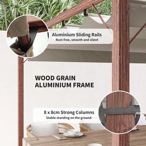 Outsunny Garten-Pergola 3 x 3 m, Regulowane Zadaszenie Tarasu, Rama z Aluminium, Ochrona przed Słońcem UPF30+, Drewno Naturalne