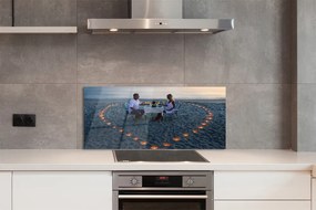 Panel szklany do Kuchni Serce ze Świeczek nad Brzegiem Morza