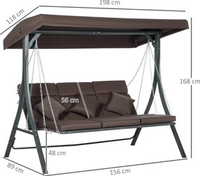 Outsunny Hollywoodzka Huśtawka Ogrodowa na 3 Osoby z Regulowanym Dachem Texteline Komfort i Styl Brązowy Czarny 198x118x168cm | Aosom PL