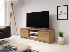 Prosta szafka RTV 120 cm, pod telewizor, 2 szafki i półki, korpus kasztan, fronty kasztan mat