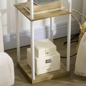 HOMCOM Lampa stojąca, kinkiet z półkami, rama metalowa, abażur z tkaniny, 26x26x159cm, Biały/Brązowy