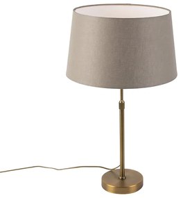 Lampa stołowa brązowa z abażurem z lnu w kolorze taupe 35 cm - ParteWiejski/ Rustykalny / Vintage Oswietlenie wewnetrzne