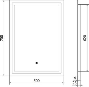 Mexen Miko lustro łazienkowe podświetlane 50 x 70 cm, LED 6000K, antypara - 9819-050-070-611-00