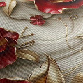 Obraz - 3D czerwono-złote kwiaty (170x50 cm)