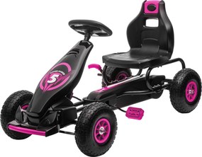 HOMCOM Gokart dla dzieci z pedałami, regulowanym siedzeniem, do użytku wewnątrz i na zewnątrz, od 5 lat, Czarny + Różowy, 121 x 58 x 61 cm