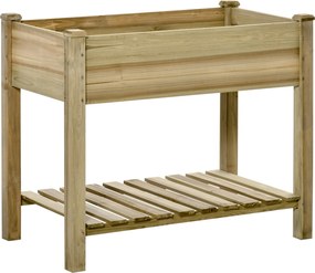 Outsunny Podwyższona Skrzynia na Kwiaty z Dolną Półką, Stabilna Konstrukcja, Otwory Odpływowe, 91Dł x 51Szer x 76Wys cm, Zielona