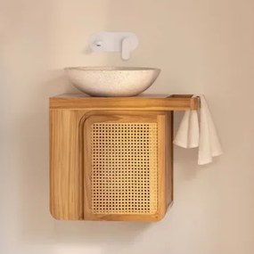 Zestaw Wiszących Mebli Łazienkowych Z Drewna Tekowego Georgy Drewno Tekowe & Cement Okrągły Biały Ø40 Cm - Sklum