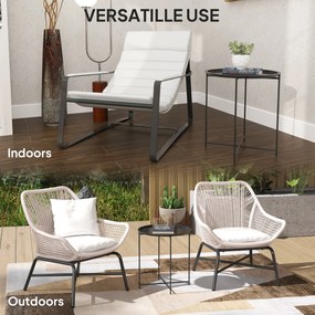 Stolik Ogrodowy Outsunny, Okrągły Stolik Pomocniczy na Zewnątrz z Wyjmowaną Tacką, Składane Nogi, Stolik na Taras, Czarny