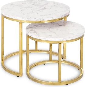 Zestaw Stolików Kawowych OLIS 43 cm/53 cm Biały Marmur Złoty do Salonu Glamour