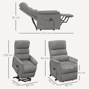 HOMCOM Fotel relaksacyjny z funkcją wstawania regulowane oparcie i podnóżek do 120 kg szary 66x90x96 cm | Aosom PL
