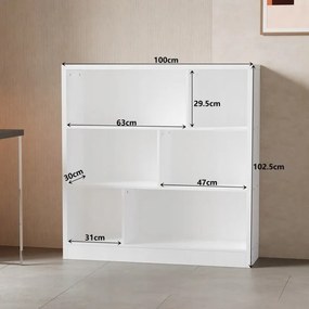 Nowoczesny Biały Regał Asymetryczny 100 x 102,5 x 30 cm 6 Półek na Książki