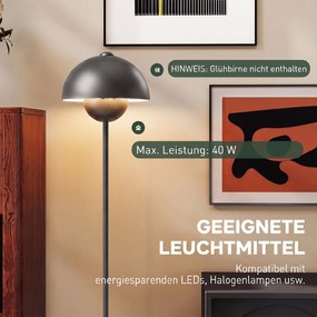 HOMCOM Lampa stojąca, okrągły klosz, włącznik nożny, długi kabel, elegancki wygląd, metal, szary | Aosom PL