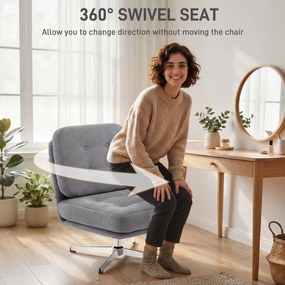 HOMCOM Obrotowy Fotel Akcentowy, Tapicerowany Fotel Czytelniczy z Chenille, Szerokim Siedziskiem, Sprężynowym Wypełnieniem i Metalowymi Nogami, Jasnoszary | Aosom PL