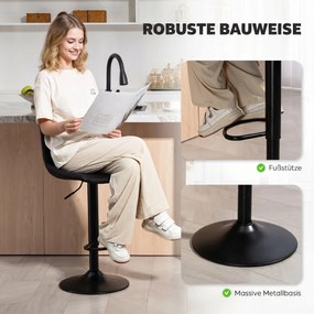 HOMCOM Zestaw 2 stołków barowych w stylu retro, z podnóżkiem, regulowane wysokościowo, z podnośnikiem gazowym, Czarny | Aosom PL