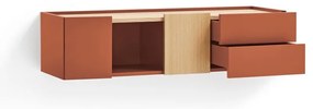 Ceglasto-naturalna niska komoda w dekorze dębu 110x23 cm Otto – Teulat
