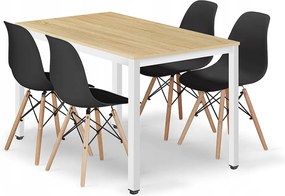Zestaw obiadowy Valora | Stół dębowy ROVA 120x60 + 4 czarne krzesła OSAKA